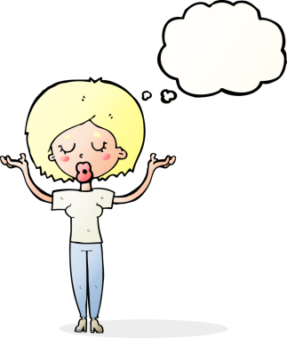 Bir insan tarafından çizilmiş düşünce baloncuğu olan barışçıl bir kadın.