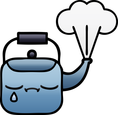 Bir insan tarafından çizilmiş dumanı tüten bir çaydanlığın gölgeli çizgi filmi.