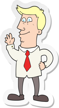 Bir insan tarafından çizilmiş bir karikatür el sallayan adamın çıkartması.