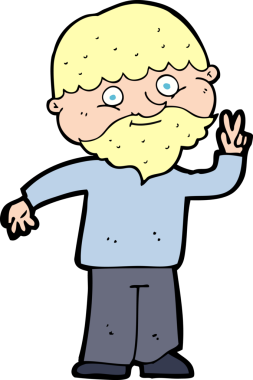 Karikatürist bir insan tarafından çizilmiş barış işareti veriyor.