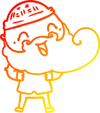 Bir insan tarafından çizilmiş sakallı ve kış şapkalı mutlu bir adamın çizimi.