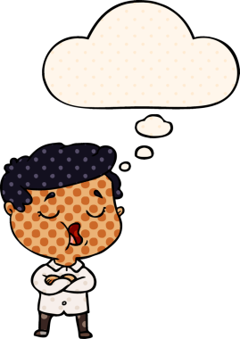 Çizgi roman tarzında bir insan tarafından çizilmiş düşünce baloncuğuyla konuşan çizgi film adamı.