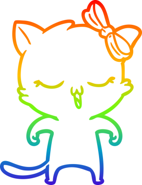 Gökkuşağı gradyan çizgi çizimi bir insan tarafından çizilmiş bir çizgi film kedisi.