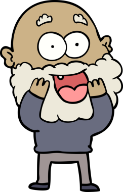 Çizgi film delisi, mutlu, sakallı, bir insan tarafından çizilmiş.