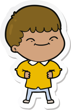 Bir insan tarafından çizilmiş mutlu bir çocuğun çıkartması.