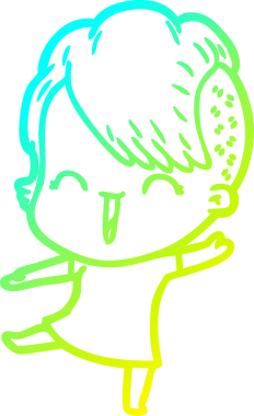 Bir insan tarafından çizilmiş, mutlu bir hipster kız çizgi filmi.