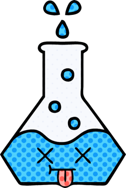 Bir insan tarafından çizilmiş bir bilim şişesi karikatürü.