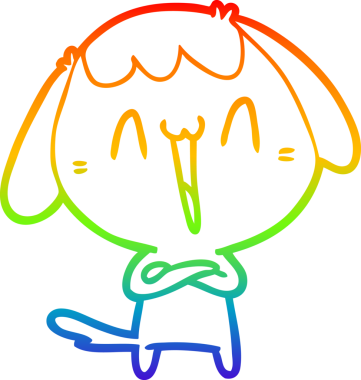 Gökkuşağı gradyan çizimi. Bir insan tarafından çizilmiş şirin bir köpek çizimi.