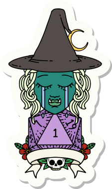 Ağlayan yarı ork bir cadının çıkartması. Bir insan tarafından çizilmiş doğal bir rulo.