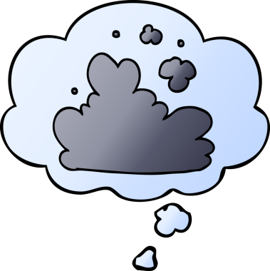 Düşünce baloncuğu olan karikatür bulutu bir insan tarafından çizilmiş.