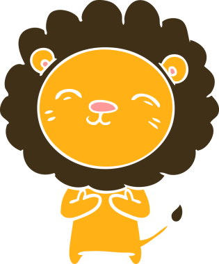 Bir insan tarafından çizilmiş düz renkli çizgi film aslanı