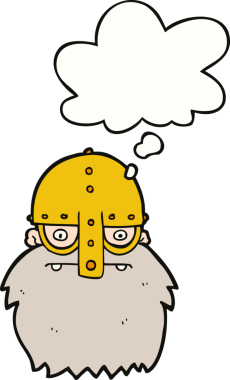 Bir insan tarafından çizilmiş düşünce baloncuklu viking yüzü.