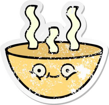 Bir insan tarafından çizilmiş sıcak çorba kasesinin hüzünlü çıkartması.