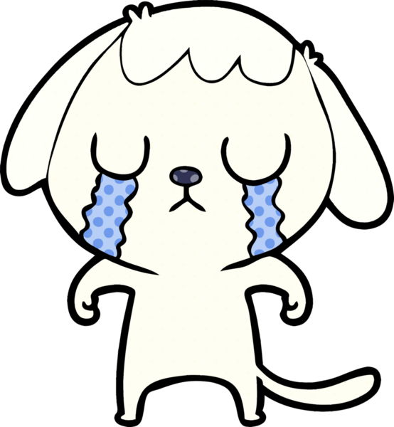 Bir insan tarafından çizilmiş şirin bir çizgi film köpeği ağlıyor.