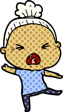 Bir insan tarafından çizilmiş kızgın yaşlı kadın çizgi filmi.