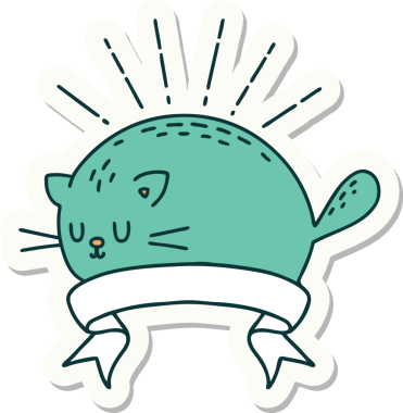 Bir insan tarafından çizilmiş dövme stili mutlu bir kedi.