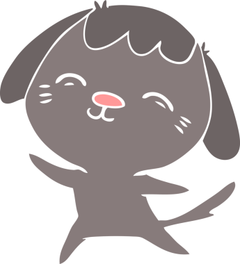 Bir insan tarafından çizilmiş mutlu düz renkli çizgi film köpeği.