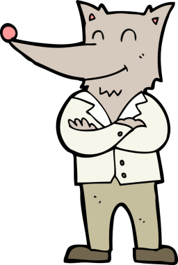 Bir insan tarafından çizilmiş gömlekli bir kurt.