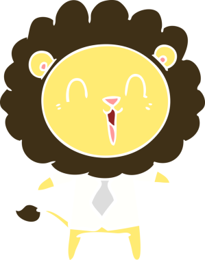 Gülen aslan düz renkli çizgi film bir insan tarafından çizildi.