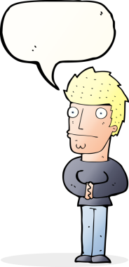 Bir insan tarafından çizilmiş, konuşma balonu olan endişeli bir adam.