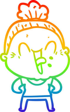 Gökkuşağı gradyan çizgi çizimi Bir insan tarafından çizilmiş mutlu yaşlı kadın