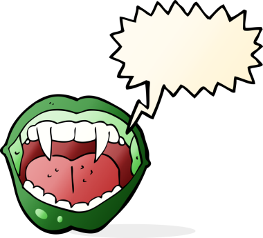 Bir insan tarafından çizilmiş konuşma baloncuğu olan bir vampir ağzı.