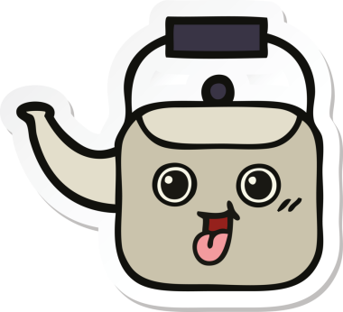 Bir insan tarafından çizilmiş şirin bir çaydanlığın çıkartması.