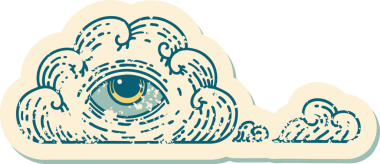 Bir insan tarafından çizilmiş her şeyi gören bir göz bulutunun sembolik dövmeli resmi.