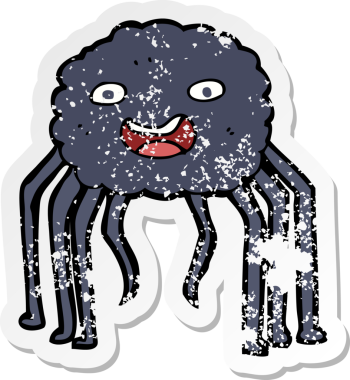 Bir insan tarafından çizilmiş karikatür örümceğinin gerilmiş yapıştırması.