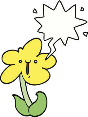 Bir insan tarafından çizilmiş konuşma baloncuklu karikatür çiçeği