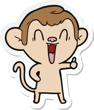 Bir insan tarafından çizilmiş gülen maymun çıkartması.