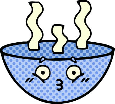 Bir insan tarafından çizilmiş sıcak çorba tabağının çizgi romanı.