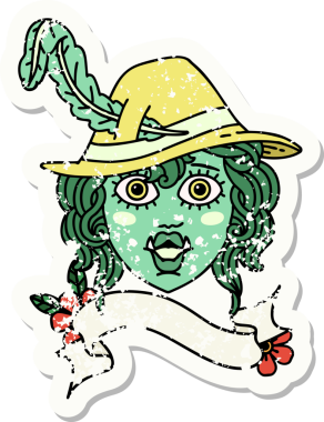 Bir insan tarafından çizilmiş Ork ozan karakterinin grunge etiketi