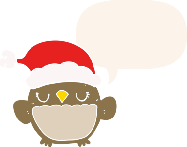 Bir insan tarafından çizilmiş konuşma baloncuğu olan sevimli noel baykuşu.