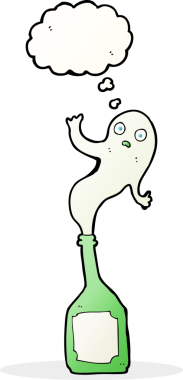 Şişede bir insan tarafından çizilmiş düşünce baloncuğu olan karikatür hayaleti.