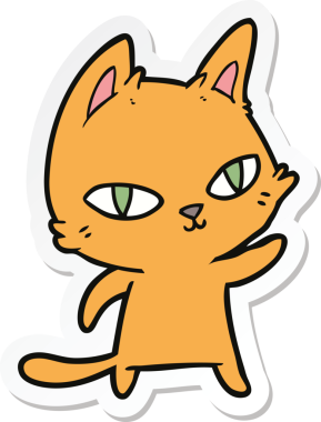 Bir insan tarafından çizilmiş çizgi film kedisinin çıkartması.