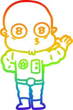 Gökkuşağı gradyan çizgisi bir insan tarafından çizilmiş garip, kel bir uzay adamının çizimi