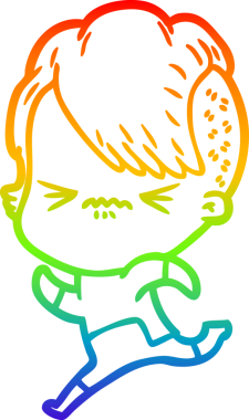 Gökkuşağı gradyan çizgi çizimi Bir insan tarafından çizilmiş sinirli hippi kız