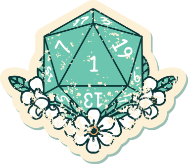 Doğal bir zarın grunge sticker 'ı bir insan tarafından çizilmiş çiçek elementleriyle yuvarlanıyor.