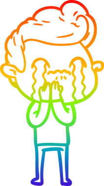 Gökkuşağı gradyan çizimi bir insan tarafından çizilmiş ağlayan bir karikatür adamı çiziyor.