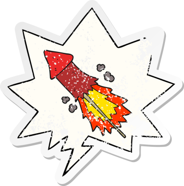 Konuşma baloncuklu çizgi film havai fişekleri bir insan tarafından çizilmiş sıkıntılı eski bir çıkartma