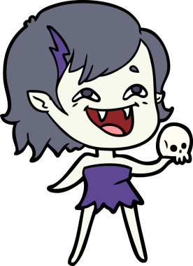 Bir insan tarafından çizilmiş gülen vampir kız çizgi filmi.