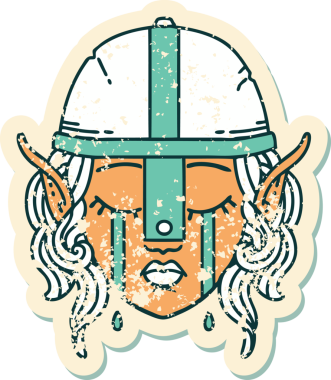 Retro Dövme Tarzı Ağlayan Elf Savaşçısı karakteri bir insan tarafından çizilmiş