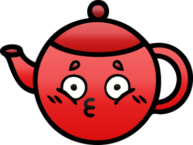 Bir insan tarafından çizilmiş bir çaydanlığın gölgelenmiş karikatürü.