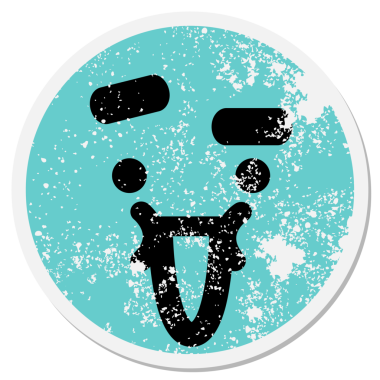 Mutlu yüz kaldıran kaşlar bir insan tarafından çizilmiş dairesel bir çıkartma.