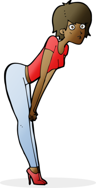 Çizgi filmdeki kadın bir insan tarafından çizilmiş bir şeye bakıyor.