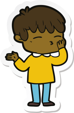 Bir insan tarafından çizilmiş meraklı bir çocuğun çıkartması.