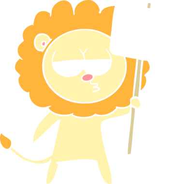 Bir insan tarafından çizilmiş düz renkli karikatür sıkılmış aslan