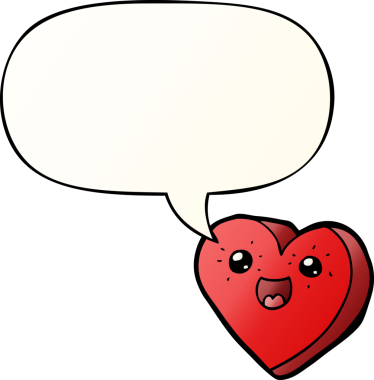 Bir insan tarafından çizilmiş, konuşma baloncuklu kalp çizgi film karakteri.