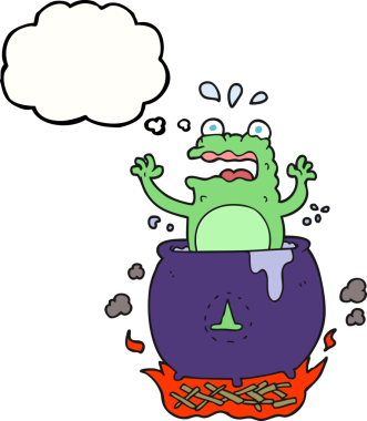 Serbest çizilmiş düşünce balonu karikatürü komik cadılar bayramı kurbağası bir insan tarafından çizilmiş.